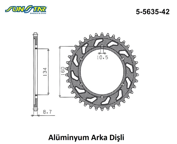ARKA DİŞLİ ALÜMİNYUM / HONDA / CBR 1000RR / 1000cc / (DİŞLİ SAYISI : ORİJİNAL+2) / 2004-2005-2017-2018-2019