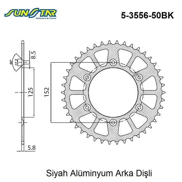 ARKA DİŞLİ SİYAH ALÜMİNYUM / BETA / RR 2T ENDURO / RACING / 250cc / (DİŞLİ SAYISI : ORİJİNAL-2) / 2008-2009-2010-2011-2012-2013-2014-2015-2016-2017
