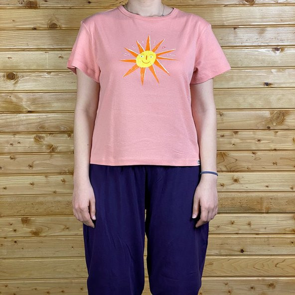 Kadın Önü Baskılı Pembe Renk Kısa Kollu 100 Pamuk T-Shirt