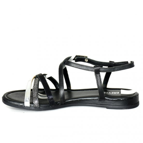 Greyder 51305 Siyah Gümüş Deri Sandalet - 3