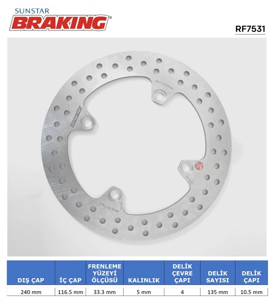 HONDA CBF 500-600-1000 / X-ADV 750 / CBR 600 F YUVARLAK ARKA FREN DİSKİ / HONDA / CB 600F HORNET / 600cc / ARKA  / 2007-2008-2009-2010-2011-2012-2013