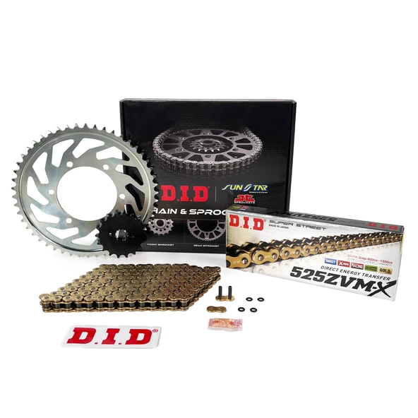 ZİNCİR DİŞLİ SETİ DUCATI PANIGALE (1199 cc) (2012-2015) / DUCATI / PANIGALE / 1199cc / ZİNCİR: DID-525ZVM-X (Gold)-104 / ÖN-ARKA DİŞLİ :  SUNSTAR (15T-39T) / 2012-2013-2014-2015