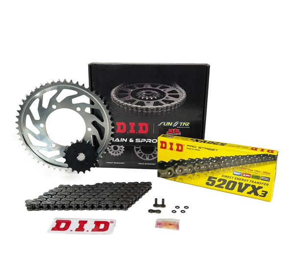 ZİNCİR DİŞLİ SETİ CF MOTO NK (600 cc) (2022) / CF MOTO / NK / 600cc / ZİNCİR: DID-520VX3 (Çelik)-118 / ÖN-ARKA DİŞLİ :  SUNSTAR (14T-46T) / 2022