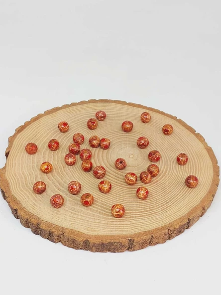 Desenli Ahşap Boncuk 8mm/50adet (53282) - Resim 3