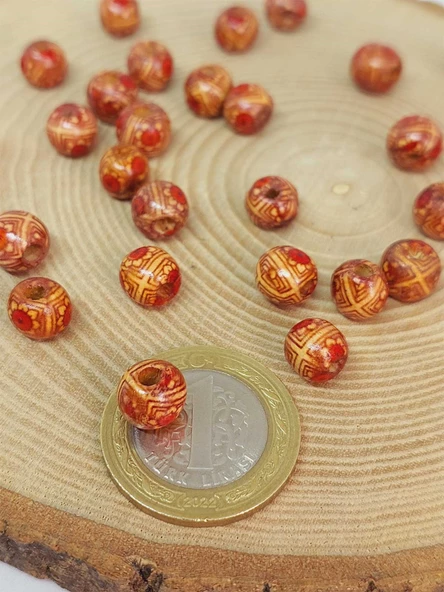 Desenli Ahşap Boncuk 8mm/50adet (53282) - Resim 2