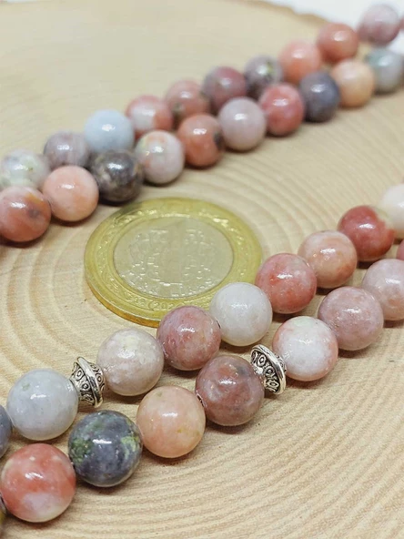 Jasper Taşı Pembe-Beyaz Karışık Renkler 99luk Tesbih 8mm (24005) - Resim 3