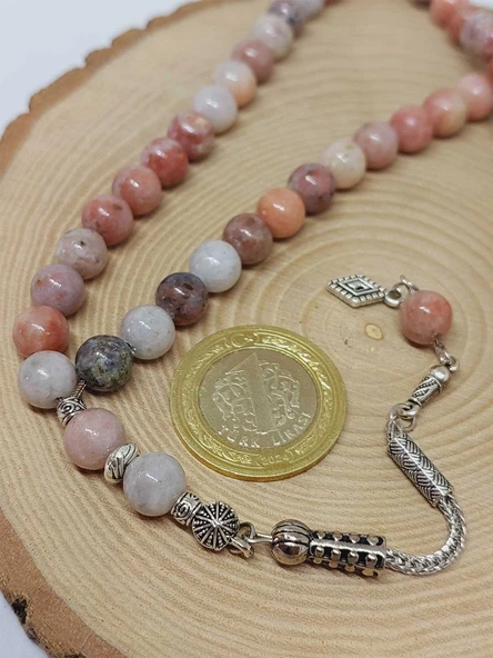 Jasper Taşı Pembe-Beyaz Karışık Renkler 99luk Tesbih 8mm (24005) - Resim 5