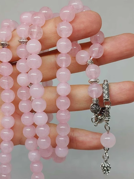 Pembe Kuvars Taşı 99luk Tesbih 8mm (2958) - Resim 4