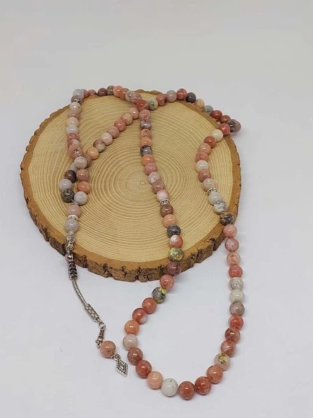 Jasper Taşı Pembe-Beyaz Karışık Renkler 99luk Tesbih 8mm (24005) - Resim 2