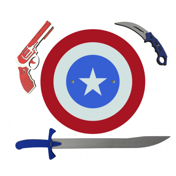 Kaptan Amerika Seti, Kalkan, Mavi Kılıç, Karambit, Tabanca