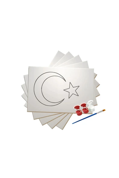 dudu ahşap SINIF SETİ- (20 ADET) TÜRK BAYRAĞI BOYAMA SETİ- 17,5 x25 cm TUVAL + 3 BOYA + 1 FIRÇA- CUMHURİYET - 3