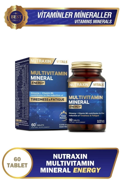 Nutraxin Multivitamin Mineral Energy Complex 60 Tbl - Magnezyum, Taurin, Kolin, Panax Ginseng, Q10