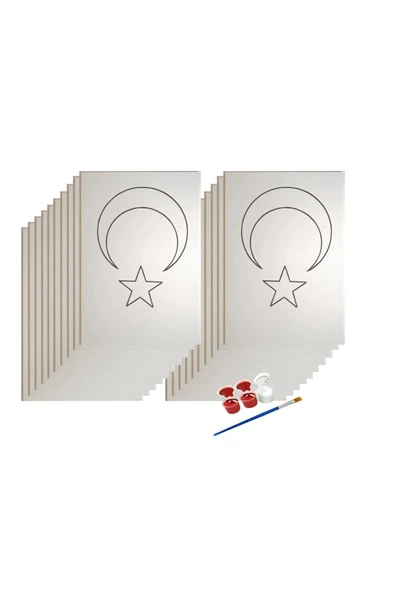 dudu ahşap SINIF SETİ- (20 ADET) TÜRK BAYRAĞI BOYAMA SETİ- 17,5 x25 cm TUVAL + 3 BOYA + 1 FIRÇA- CUMHURİYET - 2