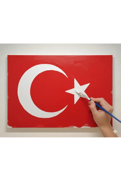 dudu ahşap 5'li SET TÜRK BAYRAĞI BOYAMA SETİ - 17,5 x25 cm TUVAL + 3 BOYA + 1 FIRÇA- CUMHURİYET BAYRAMI