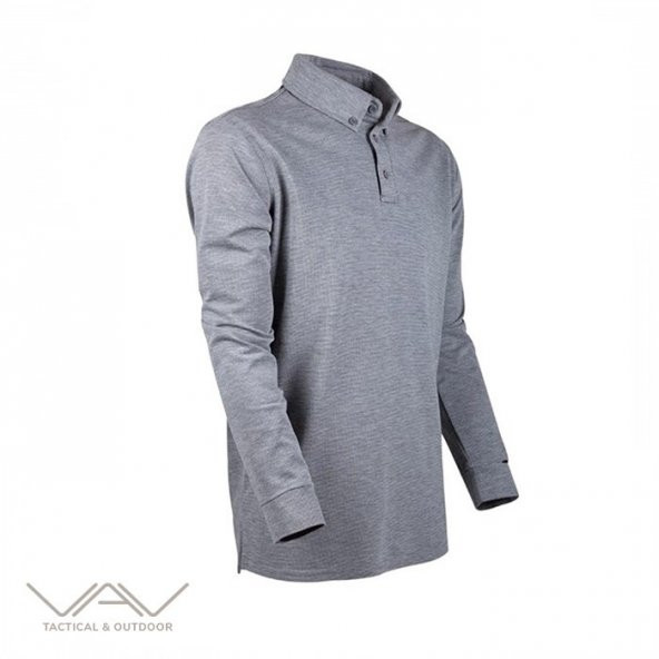 VAV Tlac-02 Polo Yaka Uzun Kollu Tişört Gri L - 1