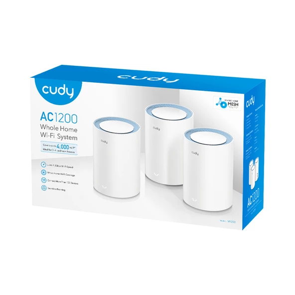 Cudy Router M1200 3-Pack Ac1200Mbps 2.4Ghz/5Ghz Ap/Re/Wısp Mu-Mımo Kablosuz 3'Lü Mesh Wi-Fi Sistemi - 2