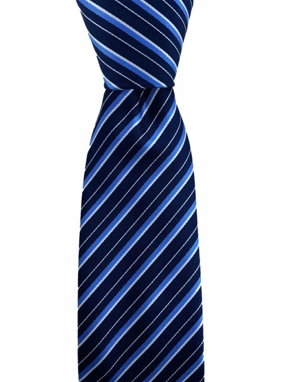 Brianze Mavi  Çizgili Ve Mendilli Lacivert Kravat - Resim 2