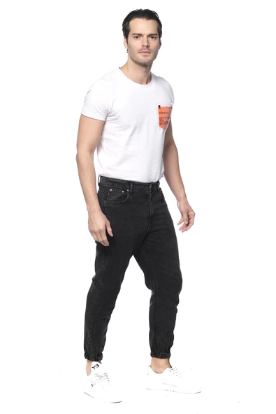 Erkek Mom Jean Likralı Paçası Lastikli Kot Pantolon - 5