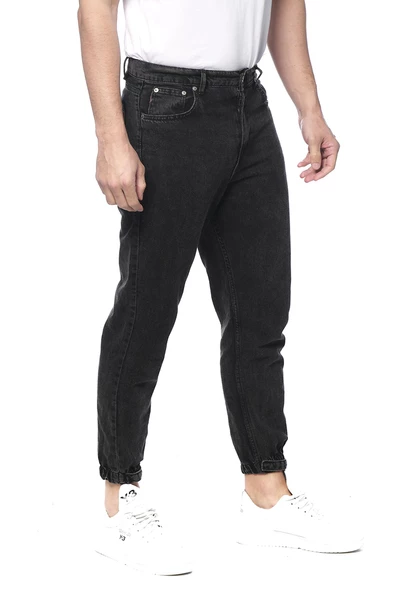 Erkek Mom Jean Likralı Paçası Lastikli Kot Pantolon - 2
