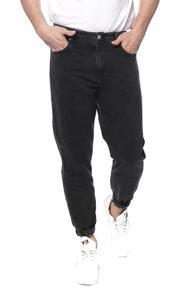 Erkek Mom Jean Likralı Paçası Lastikli Kot Pantolon - 4