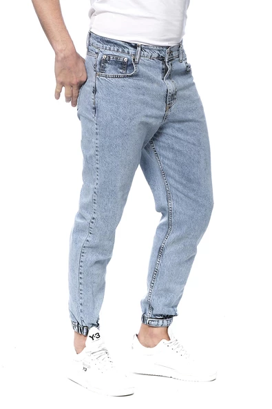 Erkek Mom Jean Likralı Paçası Lastikli Kot Pantolon - 9