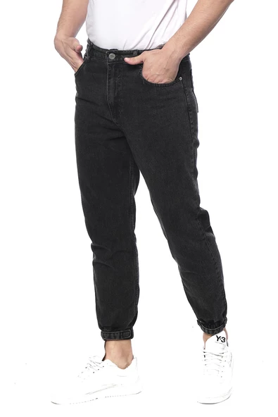 Erkek Mom Jean Likralı Paçası Lastikli Kot Pantolon - 3