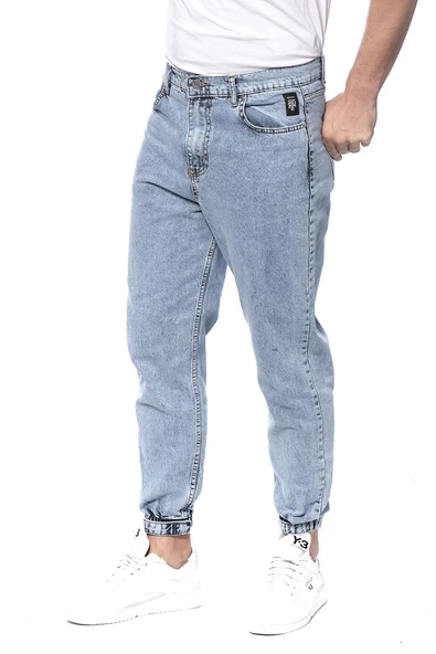 Erkek Mom Jean Likralı Paçası Lastikli Kot Pantolon - 8