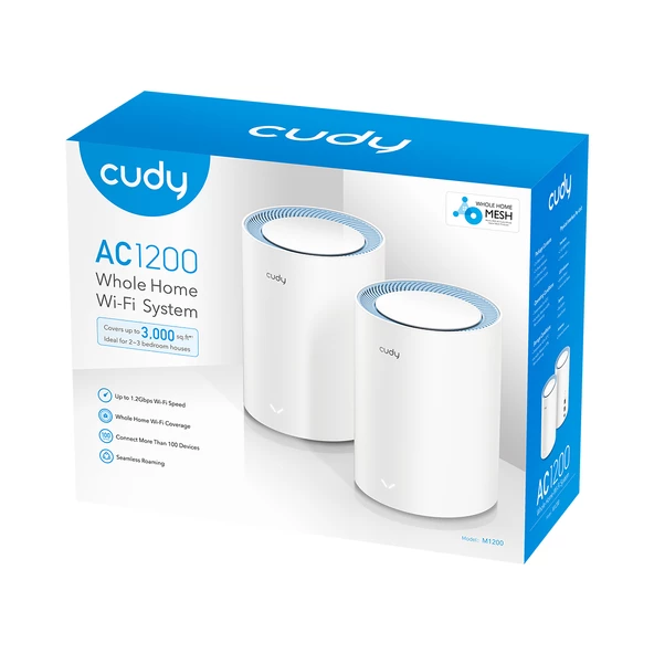 Cudy Router M1200 2-Pack Ac1200Mbps 2.4Ghz/5Ghz Ap/Re/Wısp Mu-Mımo Kablosuz 2'Li Mesh Wi-Fi Sistemi - 3
