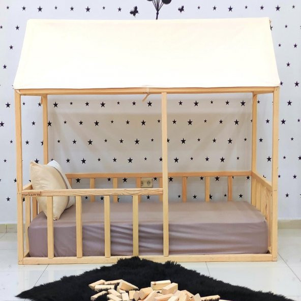Montessori Yatak Doğal Ahşap Çocuk Baza Karyola Fethiye - Resim 2