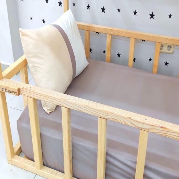 Montessori Yatak Doğal Ahşap Çocuk Baza Karyola Fethiye - Resim 3