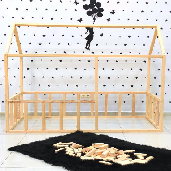 Montessori Yatak Doğal Ahşap Çocuk Baza Karyola Fethiye - Resim 5