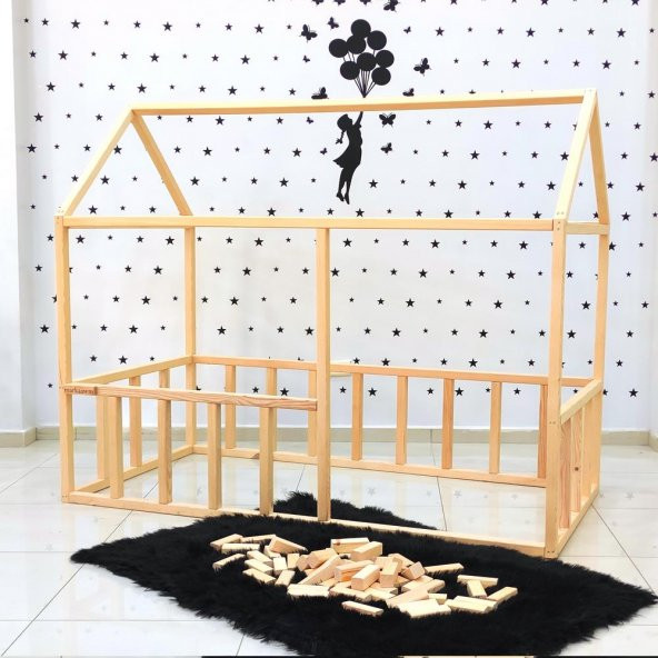 Montessori Yatak Doğal Ahşap Çocuk Baza Karyola Fethiye - Resim 6