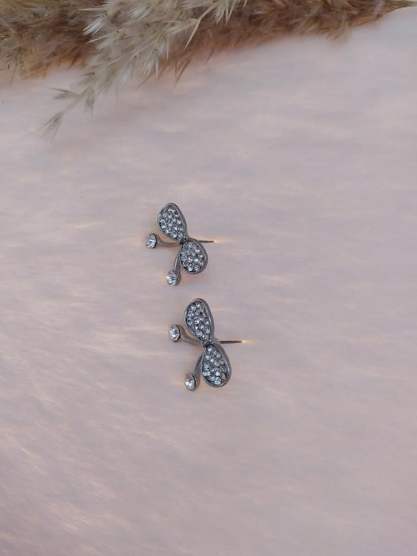 Hdmarketim Kelebek Swarovski Taşlı İncili Doğa Temalı Küpe - Resim 3