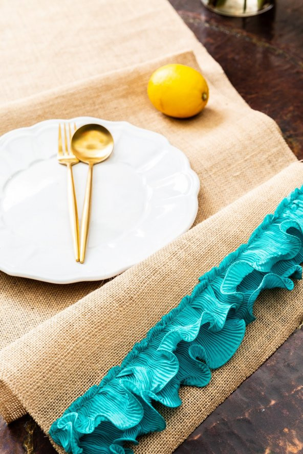 Mavi Fırfırlı El Yapımı Jüt Runner 40 x 140 - 2