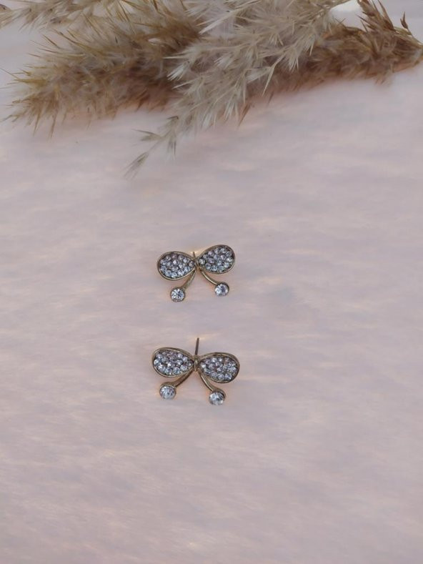 Hdmarketim Kelebek Swarovski Taşlı İncili Doğa Temalı Küpe - Resim 2