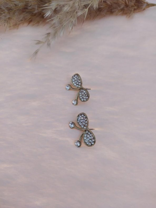 Hdmarketim Kelebek Swarovski Taşlı İncili Doğa Temalı Küpe - Resim 3