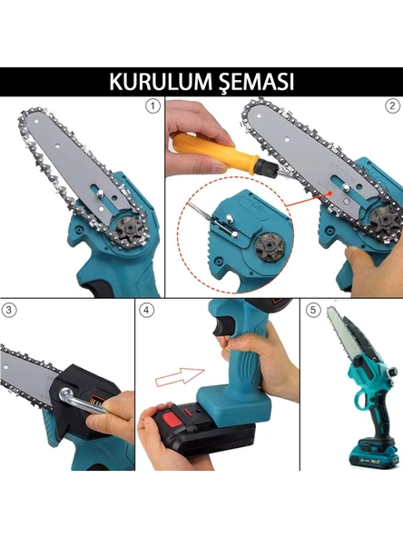 Rowermax Alman HRD-58 Çift Batarya Otomatik Yağlama 24 cm Pala Şarjlı Ağaç Odun Dal Budama TESTERESİ - 3