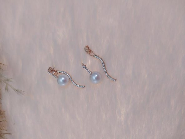 Hdmarketim Swarovski Taşlı İncili Doğa Temalı Küpe - 3