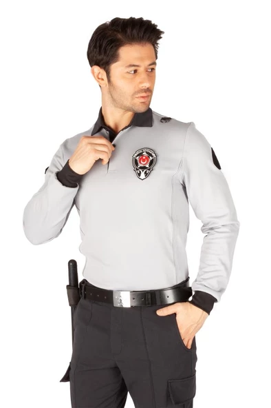 Yeni Tip Kamu Özel Güvenlik Erkek Kışlık Uzun Kol Tişört (İçi Şardonlu) 3D Armalı - 3