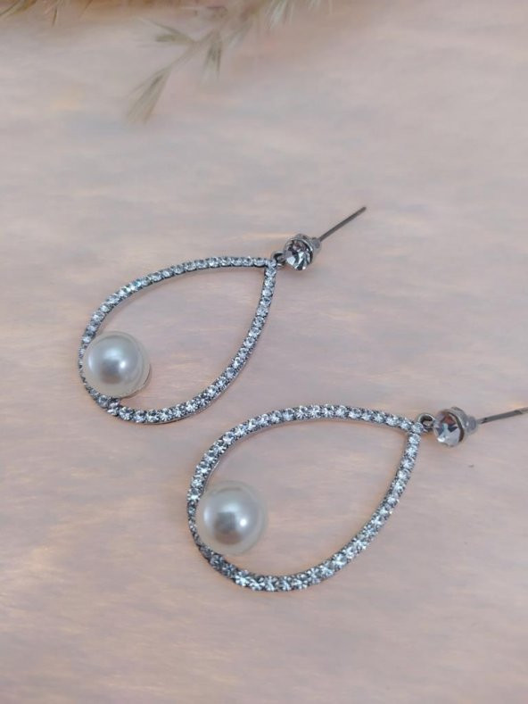 Hdmarketim Swarovski Taşlı İnci Doğal Taşlı Küpe - 3