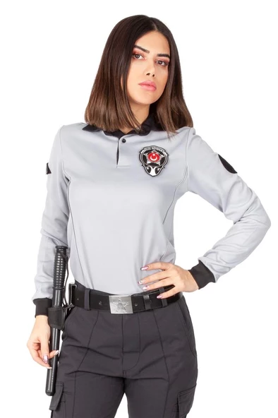 Yeni Tip Kamu Özel Güvenlik Kadın Kışlık Uzun Kol Tişört (İçi Şardonlu) 3D Armalı - 3