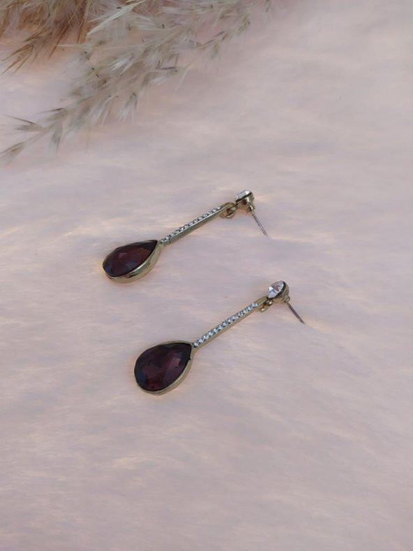 Hdmarketim Swarovski Karışık Taşlı Sallantılı Küpe Dogal Temalı - Resim 3