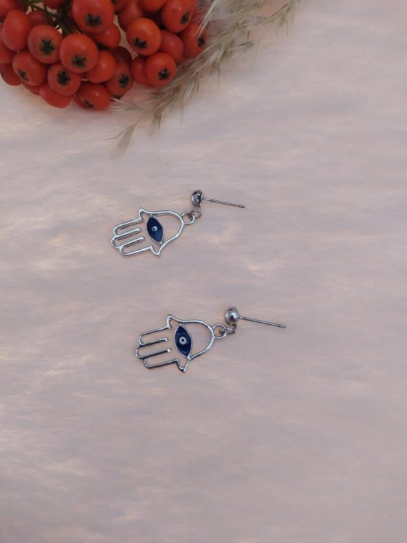 Hdmarketim Otantik Swarovski Taşlı Sallantılı Hamsa Figürlü Küpe Beyaz - 3