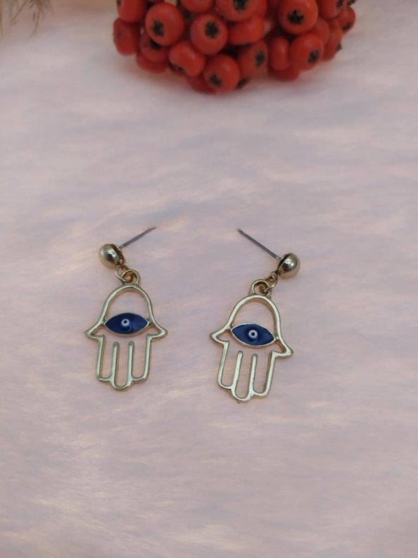 Hdmarketim Otantik Swarovski Taşlı Sallantılı Hamsa Figürlü Küpe Sarı - 2
