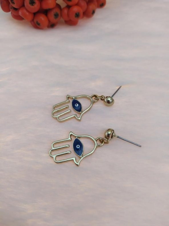 Hdmarketim Otantik Swarovski Taşlı Sallantılı Hamsa Figürlü Küpe Sarı - 3