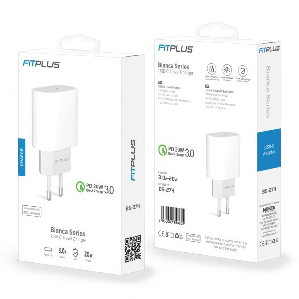 FitPlus Bianca B274 20W PD Type-C Çıkışlı Şarj Aleti Adaptör - 9