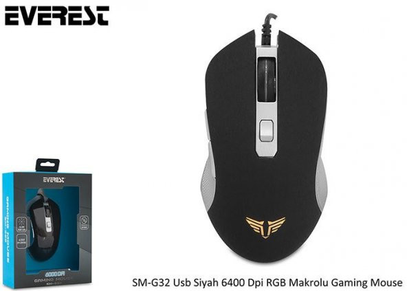 Everest SM-G32 Usb Siyah 6000 Dpi RGB Makrolu Gaming Mouse - Resim 2