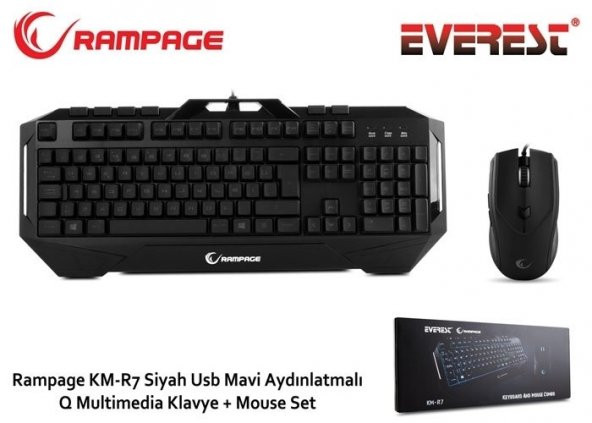 Everest Rampage KM-R7 Aydınlatmalı Oyuncu Q Klavye + Mouse Set - 1