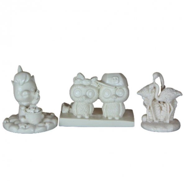 Boyanabilir Polyester Poliüretan Ham Obje 3 Biblo Set Baykuş Unicorn Flamingo - 2