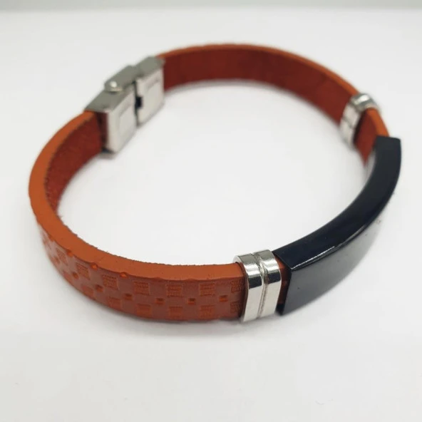 Turuncu Renk Ortasında Siyah Metal Bileklik - 3